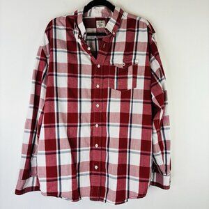 Old Navy Mens XL Plaid Red White Button Up Shirt Long Sleeve Collard Pocket